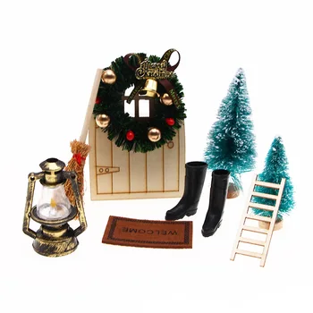 1:12 Casă de Păpuși 9 Casa in Miniatura Elf Ușă Decor de Crăciun Set in Miniatura Scena Jucării pentru Copii