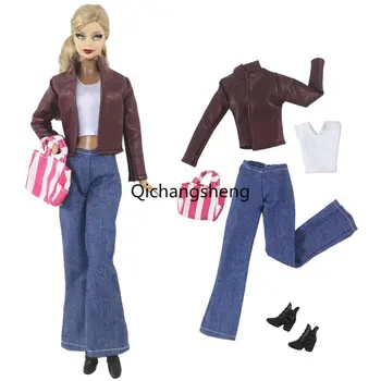 1/6 BJD Accesorii de Moda Set Haine Pentru Papusa Barbie Costume de Vin din Piele Sacou Haina Rezervor de Top Pantaloni Sac de Pantofi Fată Jucărie 11.5