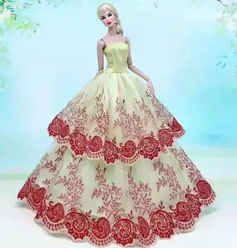 1:6 de Moda Galben Roz Florale de Pe Umăr Dantelă Rochie de Mireasa Printesa Rochie Pentru Papusa Barbie Haine 1/6 BJD Papusa Accesorii Jucarii