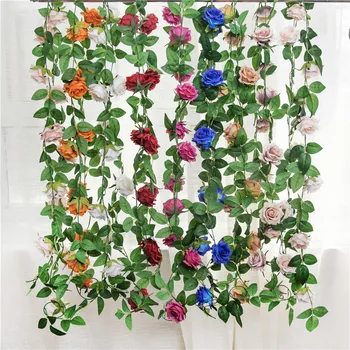 1 BUC 220CM Flori Artificiale Trandafiri de Mătase Vița-de-vie cu Frunze Verzi Pentru Acasă DIY Decorare Nunta Fals frunze Agățat Garland