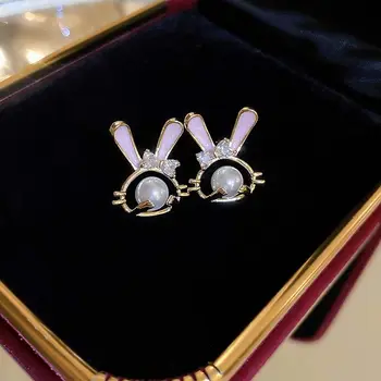 1 Pereche Chinezesc de Lux Stras Pearl Rabbit Cercei Roșu de Anul Nou Iepurasul Știfturi de Ureche pentru Femei Fete Accesorii Bijuterii
