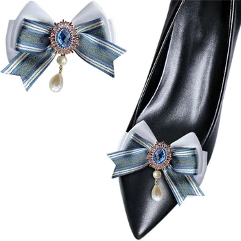 1 Pereche Detasabila Arc Clipuri Pantofi Alb Albastru Pantofi Decor Elegant Lolita Pantofi Decor Dor de Pantofi Cataramă pentru Toc DIY