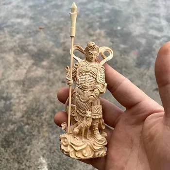 10.5*4.5*3.2 cm Manual de Sculptură Rafinat Chineză Dumnezeu Figurina Scriptura Lemn Natural Piese de mână de bun augur Mascota Meserii
