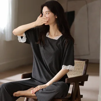 100% Modal pentru Femei Seturi de Pijamale de Vara coreean Liber Gât Rotund Maneca Scurta Pantaloni Pijamale Casual Simplu de Acasă Purta Pijamale