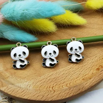 10buc Animale Drăguț Panda Email Farmece de Culoare de Aur de Metal Cercei Pandantiv Legăna se Potrivesc DIY Câteva Bijuterii Accesorii Telefon 15*21mm