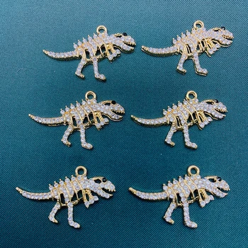 10buc Aur de Culoare Schelet de Dinozaur Farmece Strălucitoare Stras Pandantiv Animale Pentru Colier Cercei DIY Bijuterii Accesorii