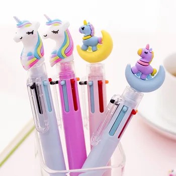 12 buc Fată Roz Inima Șase culori Pix Unicorn de Culoare Multifunctional Ulei Pen Apăsați Pix Papetărie en-Gros