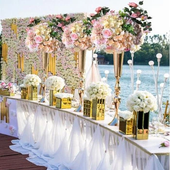 12buc)Metal vas inalt de aur stand de flori flori de nunta suport de masă florale decor yudao1060