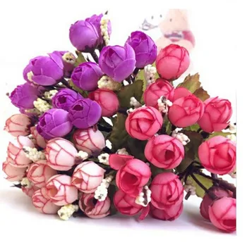 15 Capete Mini QQ Boboci de Trandafir Artificiale Flori Artificiale Flori Simulare Acasă Decorare Verde de Plante Ghivece cu Plante