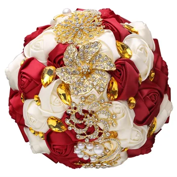 15cm-30cm Exploatație Flori de Nunta de Aur cu Diamante Exploatație Flori de Aur Nou Stras Buchet Buchet de Mireasa Alb