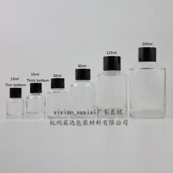 15ml Sticlă clară Cu negru aluminiu capac cu filet și reductor.pentru Ulei Esential sau lichid, crema sau lotiune,Recipient de sticlă