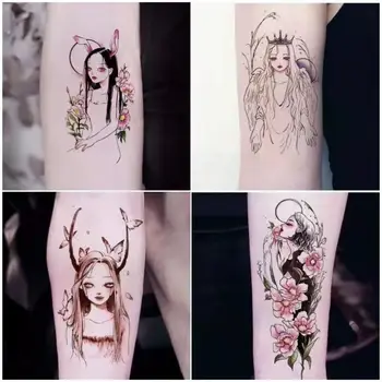 16pcs Lunii Fată Gheișă Autocolant Tatuaj de sex Feminin coreeană Diablo Roșu Net Ins Vânt Braț, Mână, Umăr Tatuaj Temporar Autocolant