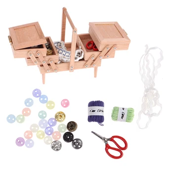 1Set 1:12 casă de Păpuși în Miniatură Cutie de Cusut cu Ac, Foarfece de Tricotat Instrument Croitor Set Living Scena Decor Casă de Joacă Jucărie