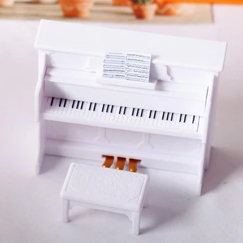 1Set 1:12 din Lemn Pian Cu Scaun Model de casă de Păpuși în Miniatură Alb Rafinat Pentru Păpuși Jucării Accesorii