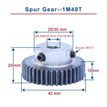 1bucată 1M40T Spur Gear Plictisesc 6/6.35/7/8/10 /12/12.7/14/15/16/17/20 mm Motor Viteze Reduse de Carbon din Oțel Material metal Gear pentru motor