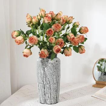 2 buc Singură Ramură de Epocă Marginea Rose Flori Artificiale pentru Decoratiuni Nunta Display Aranjament de Flori False Cununa de Trandafiri