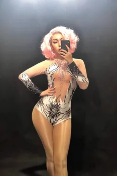 2020 Femei Nou Strălucesc Pietre Plasă Sexy Body Costum de Scena Club de noapte Tinuta Petrecere de Dans Body Vedea Prin Port