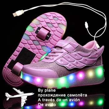 2021 Adidași pantofi cu role Cu două Roți USB Led Pantofi Copii Fete Copii Baieti Lumina Stralucitoare Luminos Iluminat