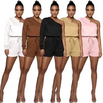 2021 Casual Două Bucata Set pentru Femei de Vară Solid Inclinat Neregulate Garda Coarda Set de pantaloni Scurți de Moda Casual Sport Set Set de Două piese