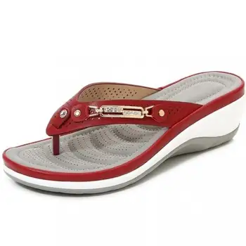 2021 Femei Papuci de Vara Noua Moda de Metal Butonul Slide-uri Pantofi Wedge Sandale de Plaja pentru Femei în Afara Platformei de Agrement Flip Flops