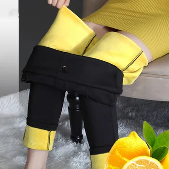 2021 Femei de Iarnă se Ingroase Pantaloni de Creion Y2K Înaltă Talie Pantaloni Cald Elastic Negru Fleece pantaloni de Trening Femei Casual Uzura P332