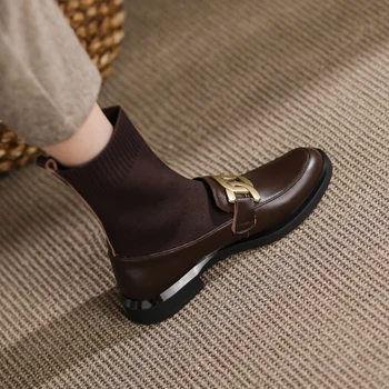 2021 Iarna din Piele pentru Femei Cizme Retro Crescut Întinde Cizme Glezna Cizme Zapatos De Mujer Femei Pantofi Șosete cizme Rotund Toe