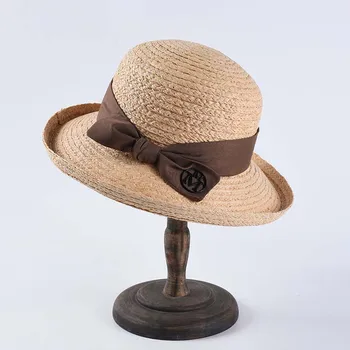 2021 Nou Elegant franceză Bucket Hat Pentru Femei de Moda Curling Rafie Palarii Arc Sun Beach Hat În Vacanță Bowknot Pălării de Soare pentru Femei