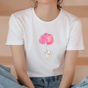 2022 Femei T-shirt Elefant Și Dragoste Balon de Desene animate Imprimate T-shirt Harajuku Strada Îmbrăcăminte Casua Grafică Femeie T-Shirt