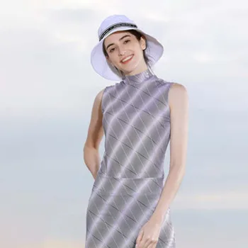 2022 Golf pentru Femei Fusta Golf Costum cu Dungi, fără Mâneci, cu mânecă Scurtă, de Vară, Subțire Slim Fit Respirabil Matase de Gheață Stretch T-shirt