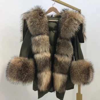 2022 Jacheta de Iarna pentru Femei Haină de Blană Adevărată mari Naturale Blană de raton Guler lung hanorac alb rață jos jacheta Coreea moda streetwear