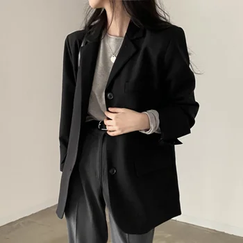 2022 Moda Sacouri Femei Solide Butonul cu mâneci Lungi Femei Topuri Sacou Strat de Bază High-end de Îmbrăcăminte OL Femei Blazer Negru