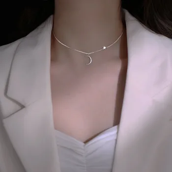 2022 Noi s925 Argint Clavicula Lanț Minunat Luna Colier Scurt Cravată Coliere Pentru Femei en-Gros Bijuterii Fine