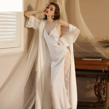 2022 Toamna Iarna cămașă de noapte Sexy Cămașă de noapte Două Piese de Moda pentru Femei Lung Halat de baie Pijamas coreean Elegant Satin Subțire Sleepwear