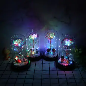 24K Folie de Aur a Crescut Într-O Cupolă de Sticlă Cu Lumină LED Pentru Nunta, Ziua Îndrăgostiților, Halloween Decoratiuni Artificiale Uscate Flowers96