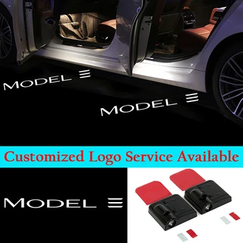 2x Albastru/Alb/Rosu Logo-ul Wireless Portiera Lumini LED pentru Tesla Model 3 Curtoazie de bun venit cu Laser Proiector