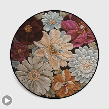 3D Florale Rotunde Covor Camera de zi Mandala Zona Covor Dormitor Non-Alunecare Scaun Perna Europa persan Vintage Decor Acasă Coș Mat