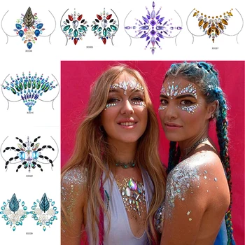 3D Temporară Femei Tatuaje Tatuaj Fals Autocolante Piept Bijuterii de Cristal Fața Decor Acrilică Diamant Stras Fata Autocolante