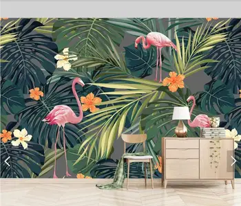 3D Tropicale cu Frunze Flamingo picturi Murale Tapet pentru Camera de zi Dormitor Fundal TV de Perete Decor gazete de Perete Papel De Parede