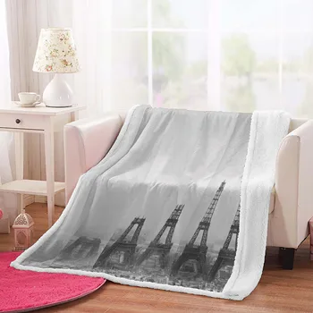 3D Turnul Eiffel Tipărite Flanel Pătură de Lână alb-Negru Canapea Arunca Patura de pat set Adult Pitoresc Călătorie Masina Pătura