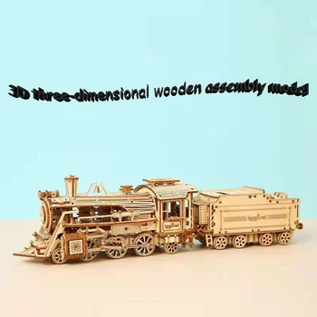 3d tridimensional tren cu aburi model de jucărie ornamente dificil de diy din lemn asamblarea puzzle jucărie