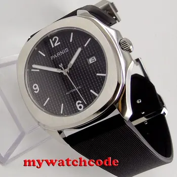 40mm Parnis cadran negru Safir de sticlă 21 jewels Miyota 821A automatic mens watch