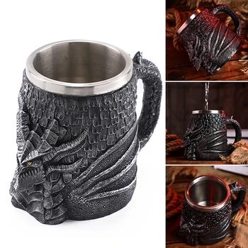 450ml 3D Retro Dragon Cupa Creative de Birou din Oțel Inoxidabil Dublu Strat Ceașcă de Cafea Rasina de Artizanat Bere Cana Cana de Cafea