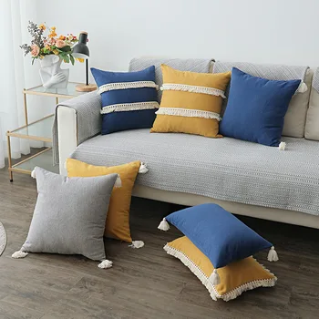 45x45/50x30cm galben/gri/bej/albastru-lenjerie de pat din bumbac moț față de pernă canapea lenjerie de pernă franjuri canaf dantela de pernă