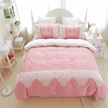 4buc stil Printesa set lenjerie de pat queen model de seturi de lenjerie de pat 100%bumbac cearceaf fete lenjerie de pat Queen Regele carpetă acopere