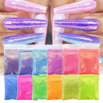 50g Holografică a Evidenția Sfaturi de Unghii Sequine Pigment de Unghii Sclipici Pulbere Strălucitoare Glitter Pulbere Pentru DIY Nail Art Glitter Decor
