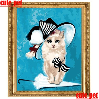 5D Pisica cu pălărie DIY Mozaic de Diamante Pictura stras Kit Diamant Arta Burghiu Plin de Broderie Cusatura Cruce Decoratiuni puzzle