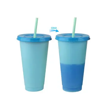 5Pcs/Set 710ml Pahar Cupa Eco-friendly Plastic Rezistent la Căldură Culoare Schimbare Cana Cu Capac si Pai pentru Călătorie