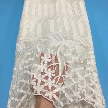5Yards/pc vânzare Fierbinte alb franceză net dantela broderie cu margele decor african plasă de dantelă tesatura pentru rochie CF23-1