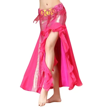 6 Culori Oriental Bellydance Haine Fuste Lungi Side Split Talie Elastic Femei Cu Paiete, Fuste Belly Dance Fusta