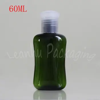 60ML Verde Plat Sticla de Plastic Cu Disc Capac de Sus , 60CC Gol Container Cosmetice , Lotiune / Gel de Dus / Crema de maini Sub-îmbuteliere